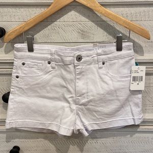 White 10” high rise jean shorts